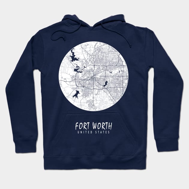 Fort Worth, USA City Map - Full Moon Hoodie by deMAP Studio